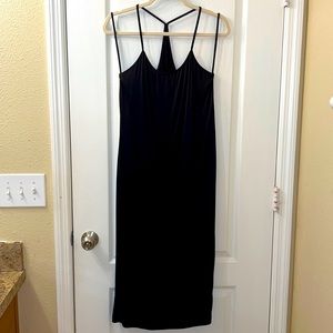 INDAH BLACK long halter back style silk satin dress small